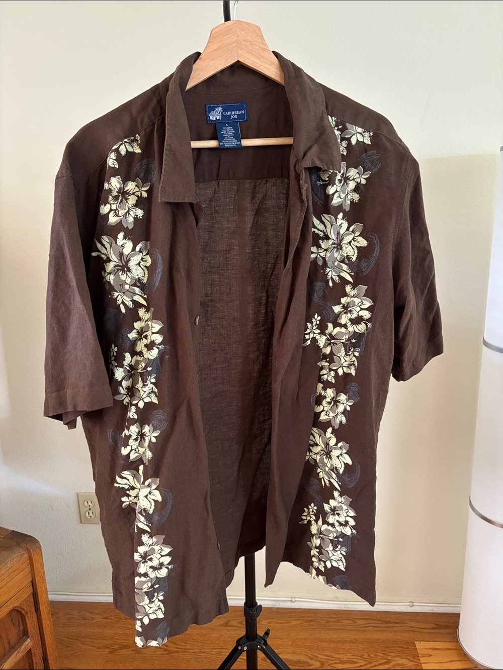 Caribbean Joe Brown Short-Sleeve Floral Camp Shirt